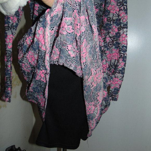 ASOS Gothic Pink & Black Lace Floral Y2K Layered Scalloped Eye & Hook Dress 14 - Picture 8 of 11